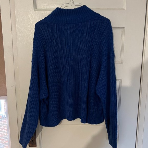 H&M Blue Cropped Quarter Zip Knit Sweater - Picture 5 of 5